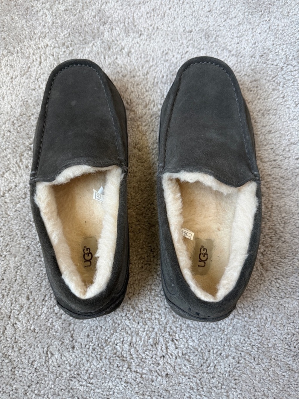 UGG Men's Suede Moccasin Slippers with Shearling Lining - Size 10